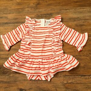 Janie and Jack Baby Girl Red Striped Ruffle Scalloped Dress Set 3-6 Month Spring